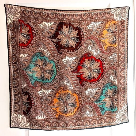 Vintage Anne Klein for Vera Tan Paisley Silk Square Scarf - Picture 1 of 7